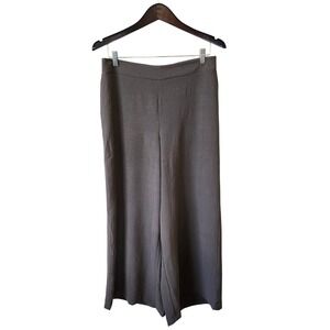 Adrianna Papell Textured Satin Pull On Wide Leg Pants Fatigue Brown, M, Luxury